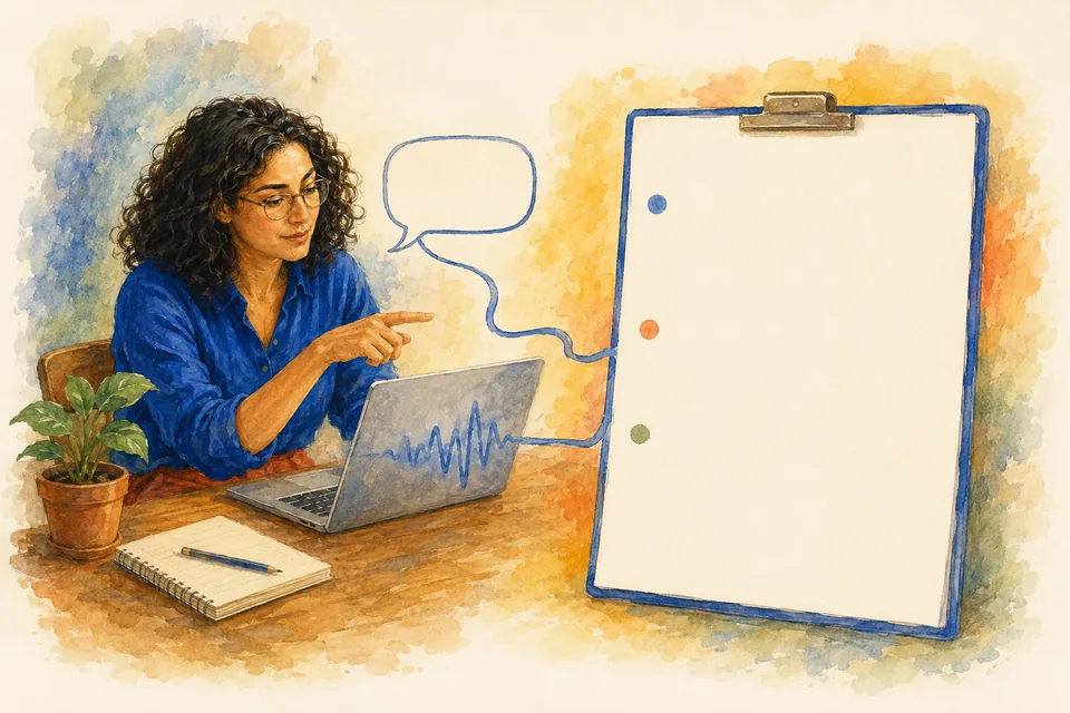 ClarifyWhy turns its conversation with Maya into a structured research brief for her review.